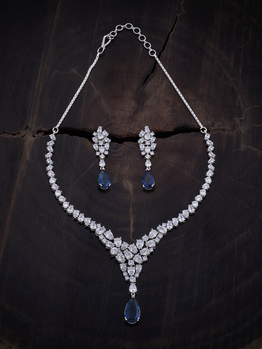 

Kushal's Fashion Jewellery Rhodium-Plated Zircon-Studded Jewellery Set, Silver