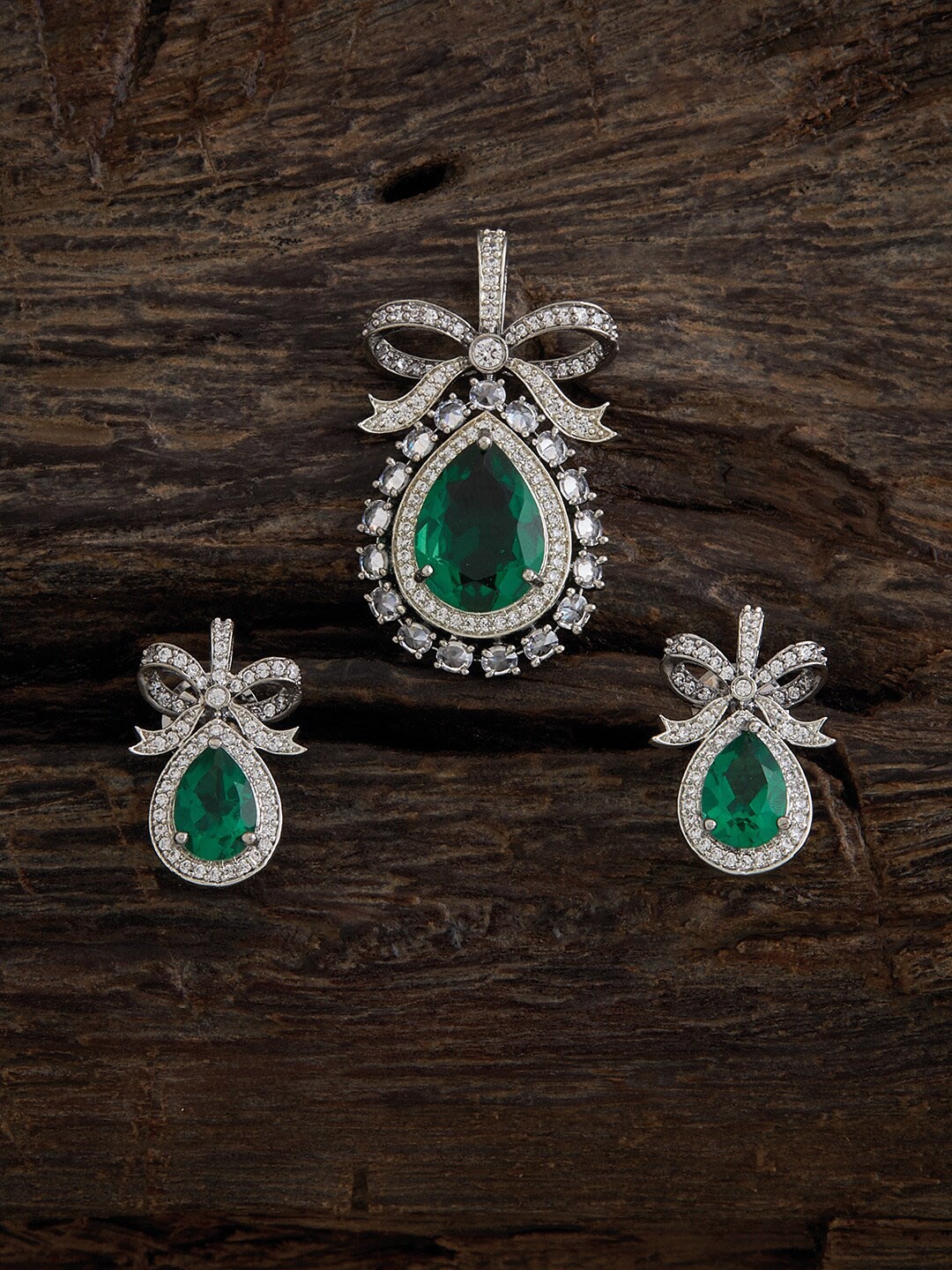 

Kushal's Fashion Jewellery Rhodium-Plated Zircon-Studded Jewellery Set, Silver