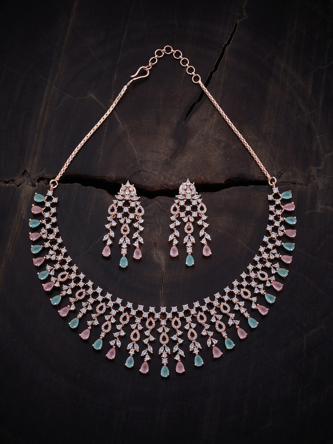 

Kushal's Fashion Jewellery Rose Gold Plated CZ Studded Jewellery Set