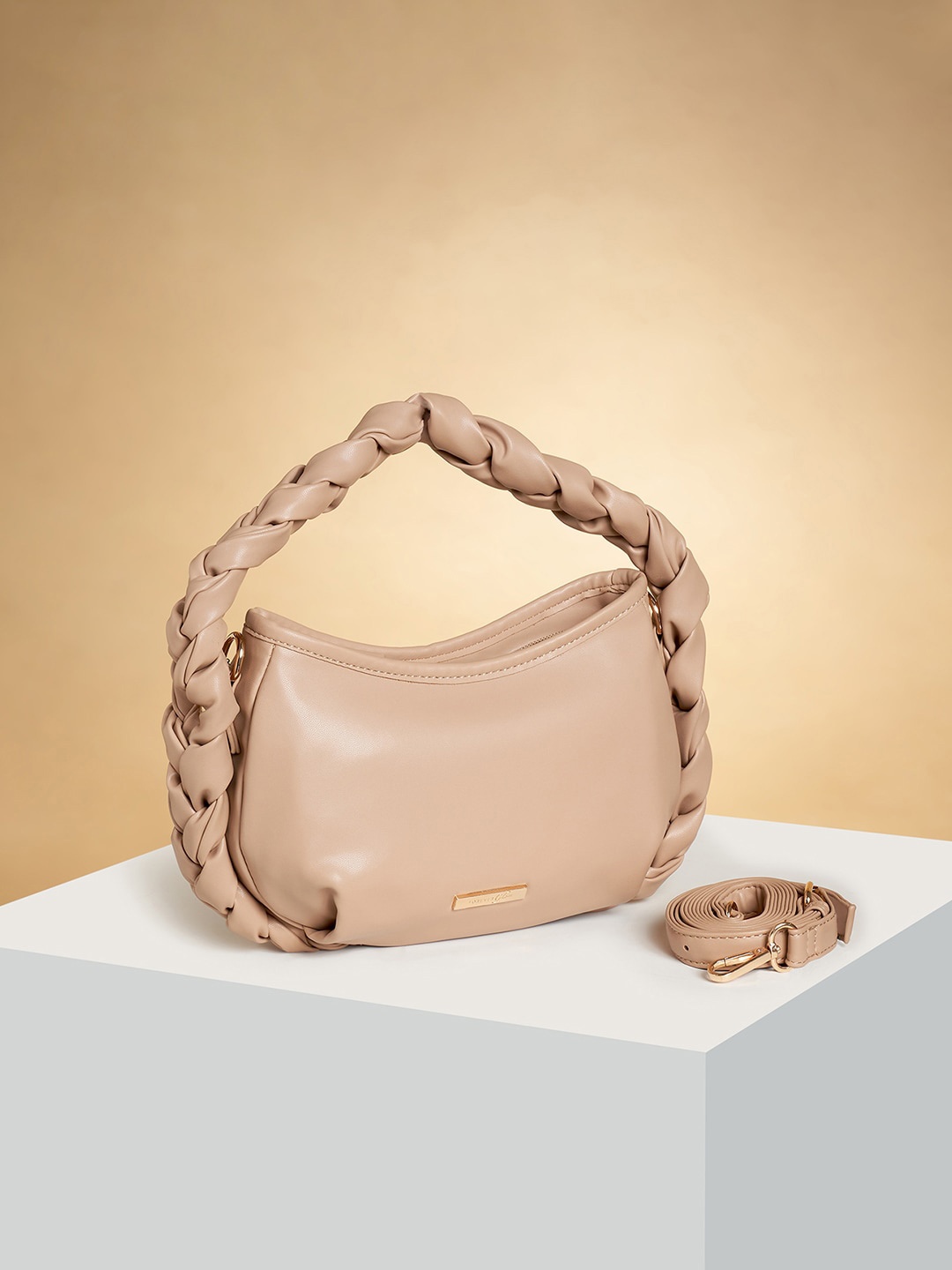 

Forever Glam by Pantaloons Structured Handheld Bag, Beige