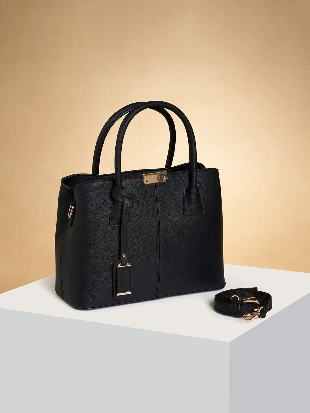 

Forever Glam by Pantaloons Textured Structured Handheld Bag, Black