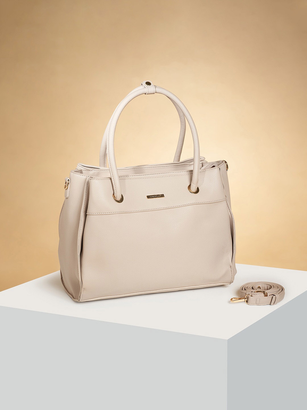 

Forever Glam by Pantaloons Oversized Structured Handheld Bag, Beige