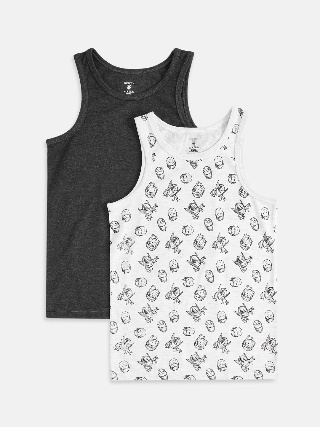 

Pantaloons Junior Boys Pack Of 2 Printed Cotton Innerwear Vests, Black