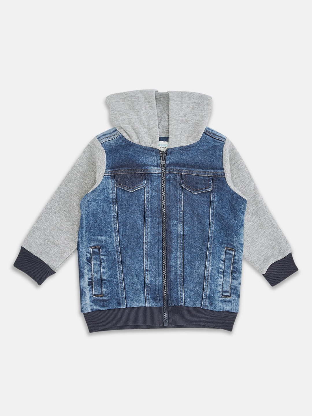

Pantaloons Baby Infants Boys Colourblocked Cotton Denim Jacket, Blue