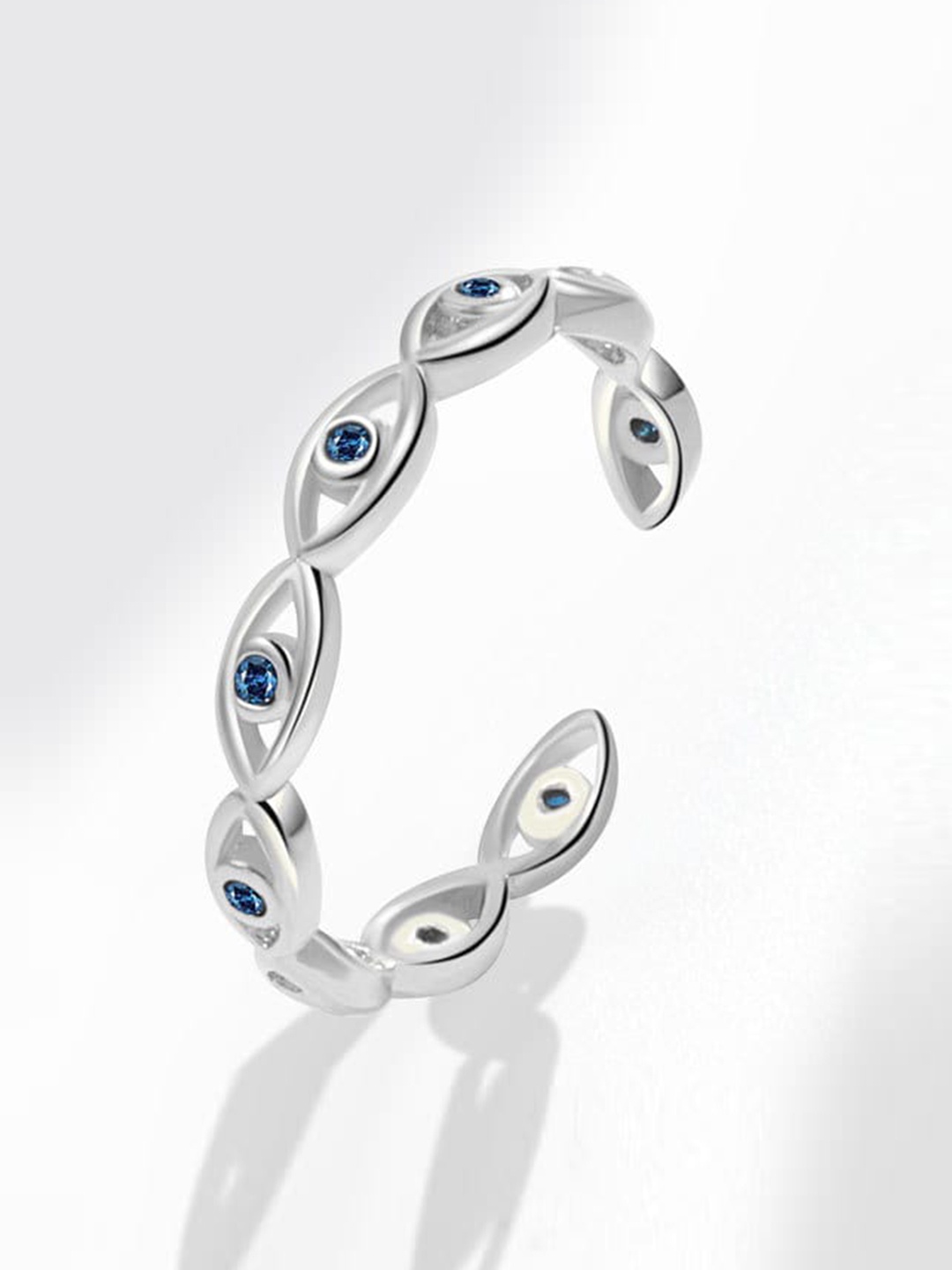 

MYKI Stainless Steel Silver-Plated CZ-Studded Adjustable Finger Ring