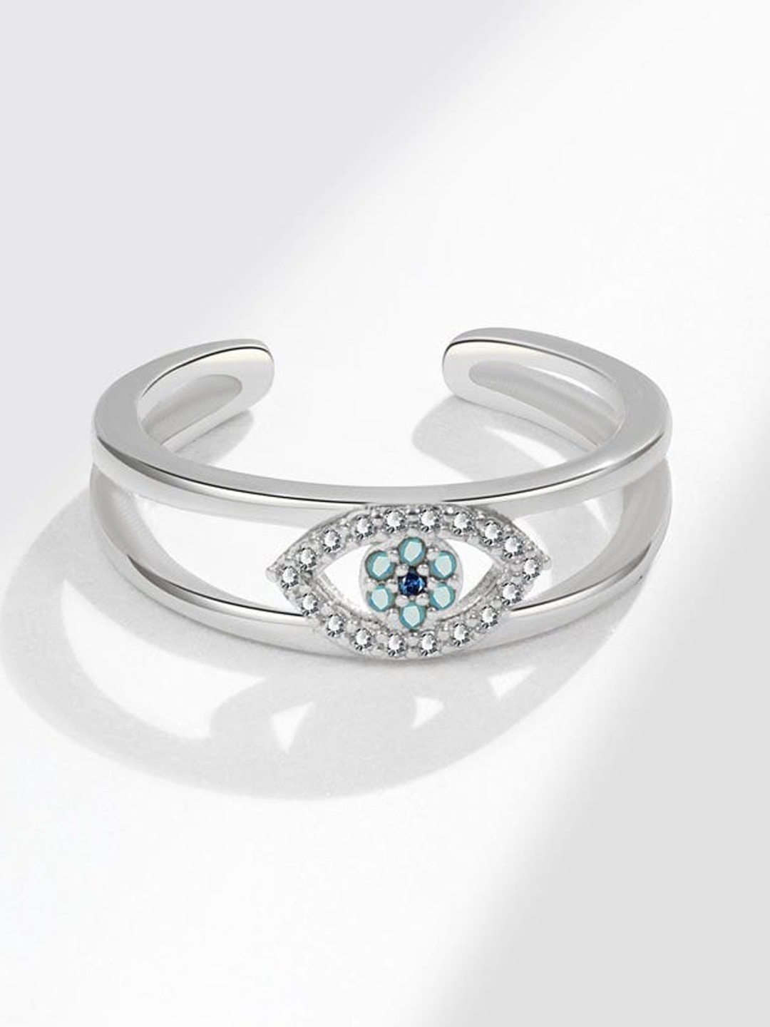 

MYKI Stainless Steel Silver-Plated Stone Studded Finger Ring