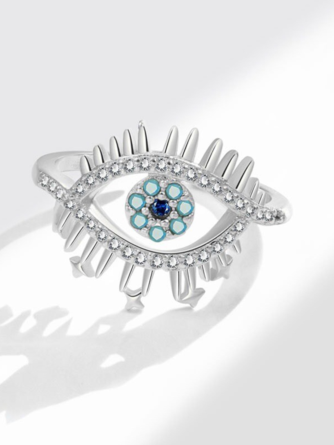 

MYKI Stainless Steel Silver-Plated CZ Studded Finger Ring