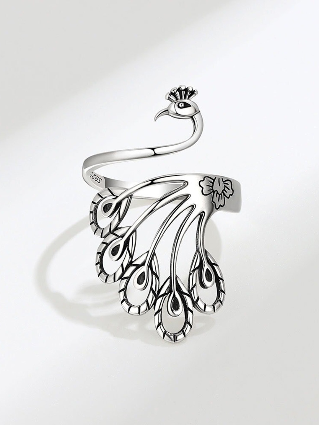 

MYKI Stainless Steel Silver-Plated Gorgeous Peacock Finger Rings