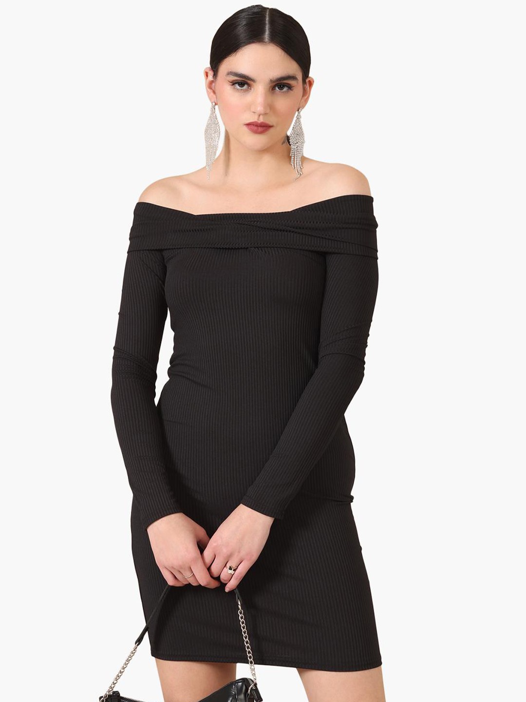 

Virgio Off-Shoulder Long Sleeve Bodycon Mini Dress, Black