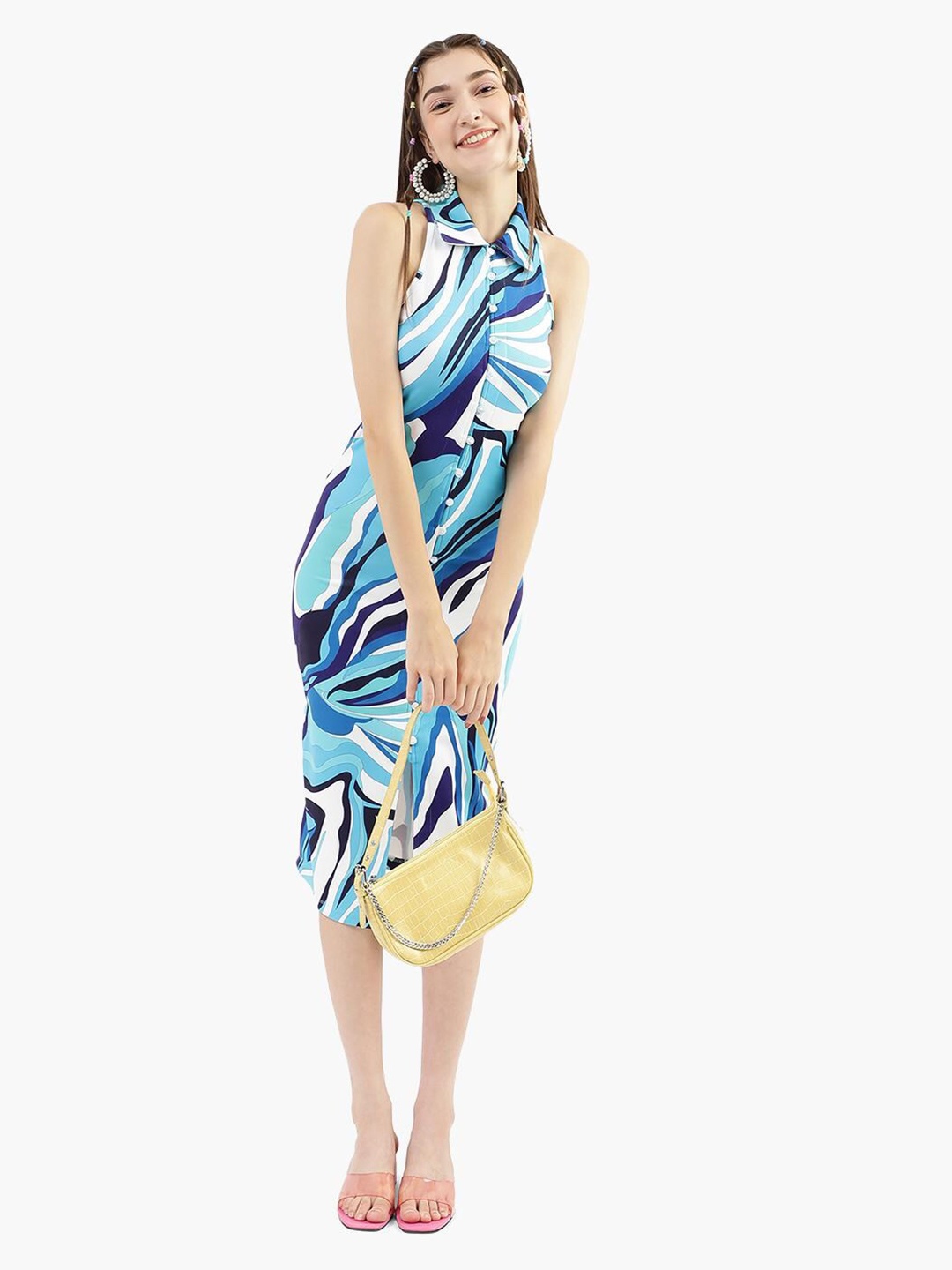 

Virgio Abstract Printed Shirt Collar Shirt Dress, Blue