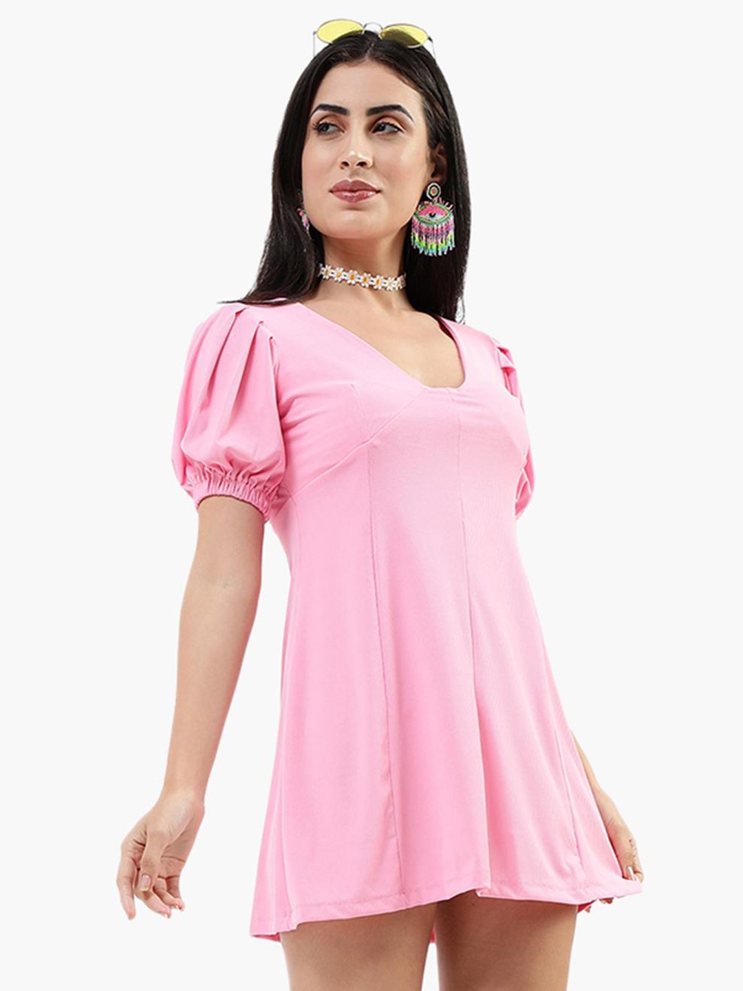 

Virgio Puff Sleeves A-Line Mini Dress, Pink