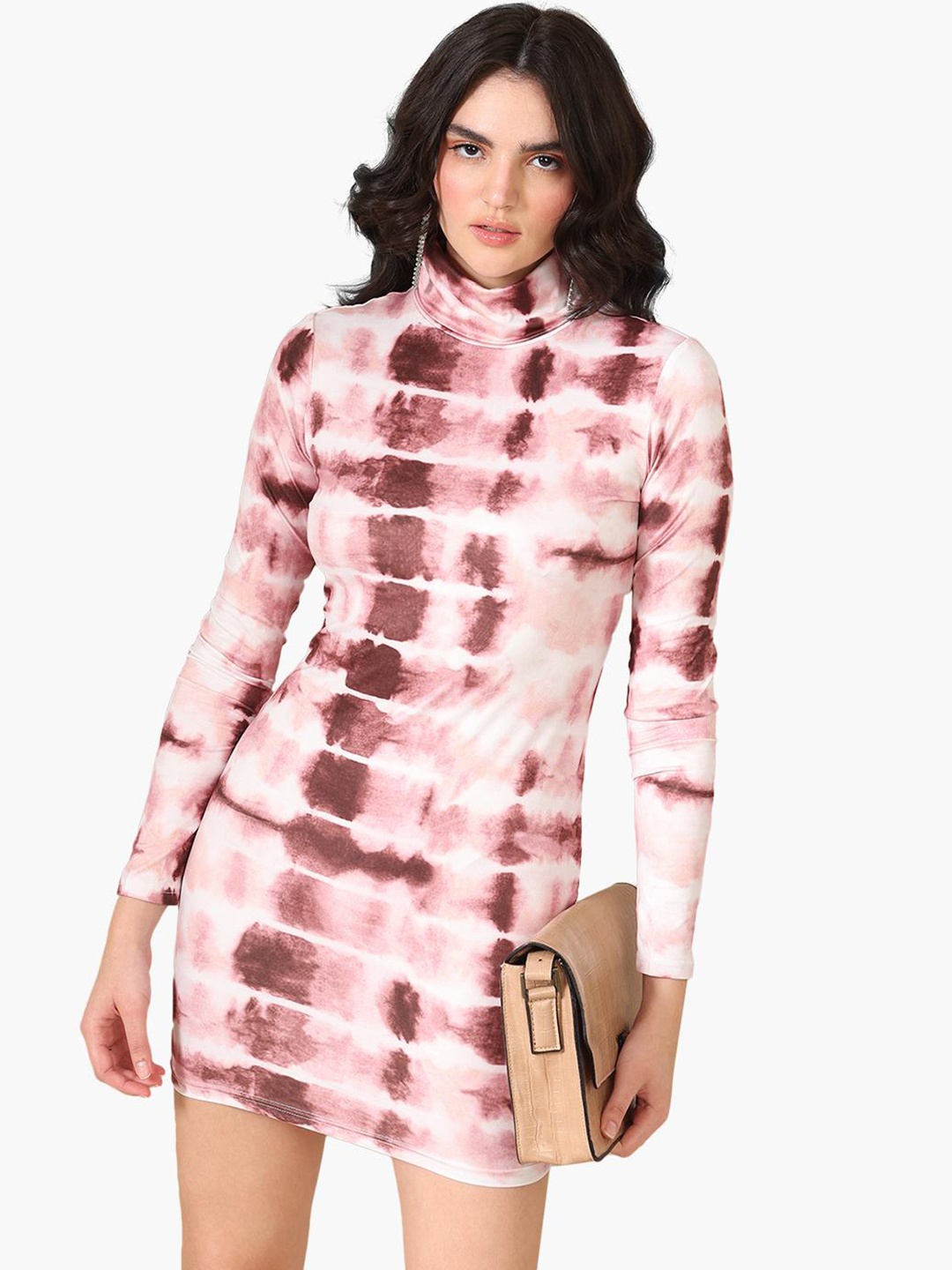 

Virgio Abstract Printed High Neck Bodycon Mini Dress, White