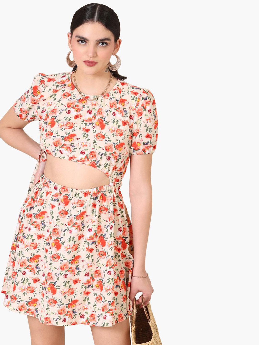 

Virgio Floral Printed Cut-Out Fit & Flare Mini Dress, White