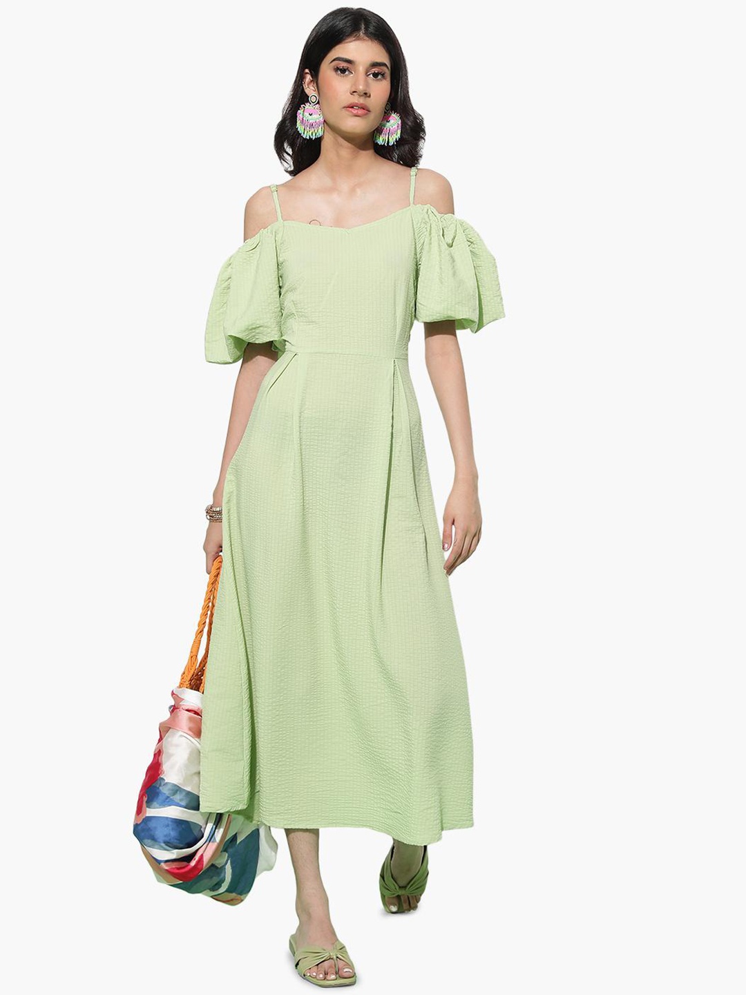 

Virgio Cold-Shoulder A-Line Midi Dress, Green