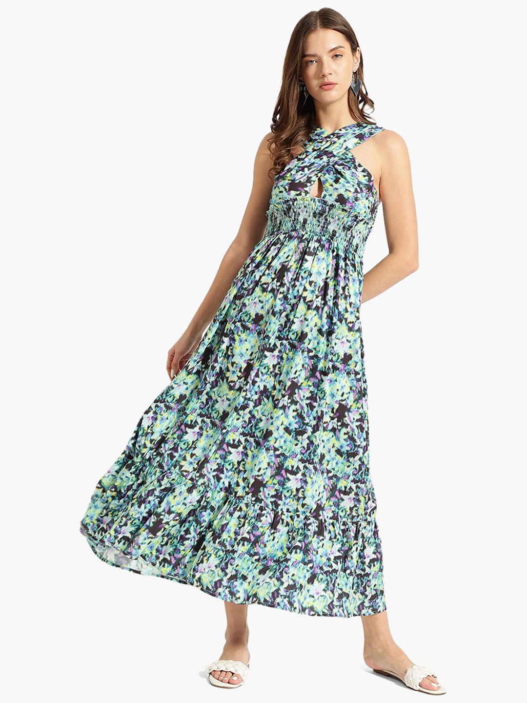 

Virgio Floral Printed Sleeveless Fit & Flare Midi Dress, Black