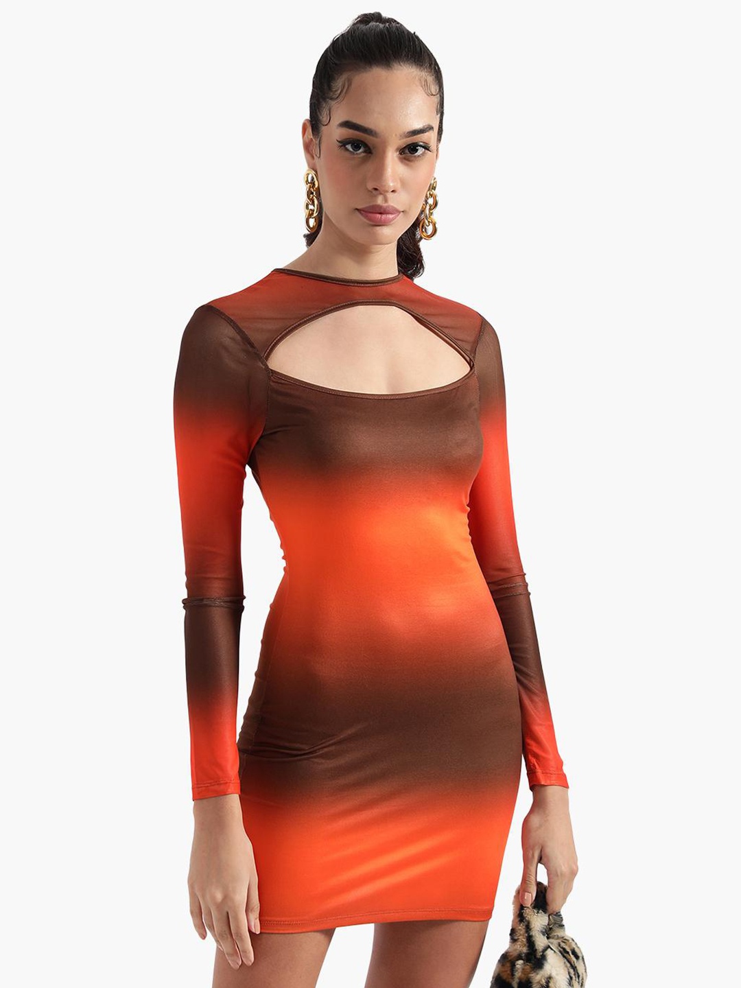 

Virgio Ombre Dyed Round Neck Cut-Outs Bodycon Dress, Orange