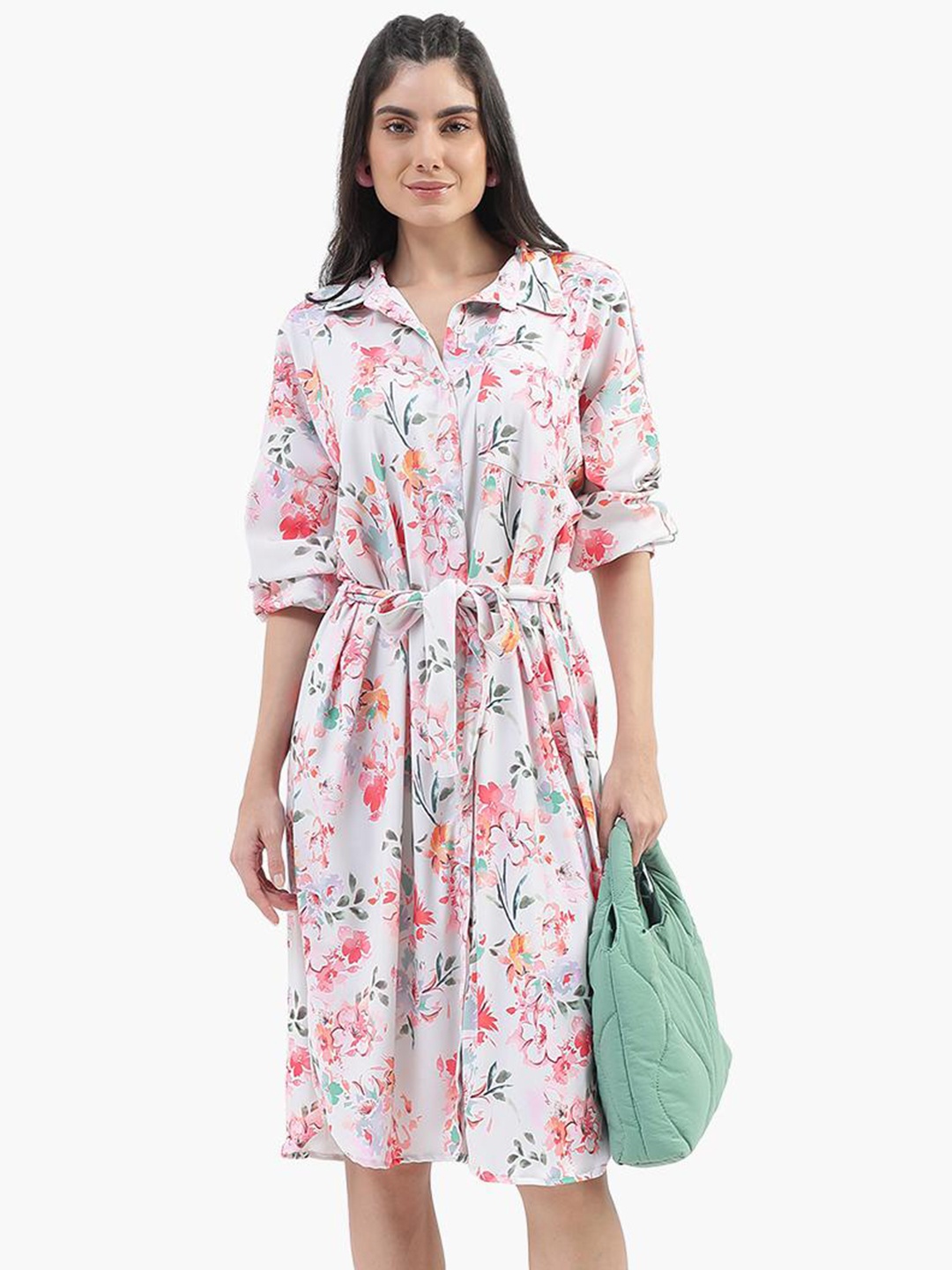 

Virgio Floral Printed Shirt Dress, White