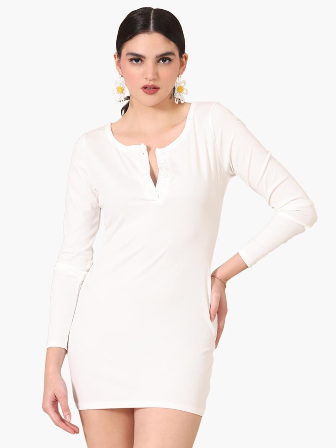 

Virgio Round Neck Long Sleeve Bodycon Mini Dress, White