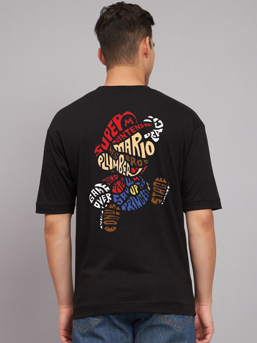 

Imsa Moda Typography Printed Round Neck Drop-Shoulder Sleeves Cotton Oversized T-shirt, Black
