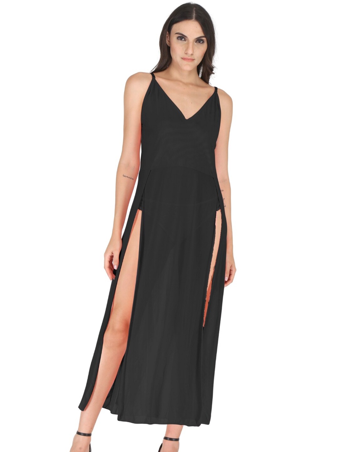 

EZLOOT Shoulder Straps Slit Baby Doll, Black