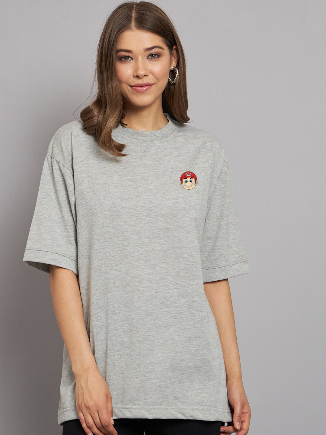 

Imsa Moda Round Neck Drop-Shoulder Cotton Oversized T-shirt, Grey