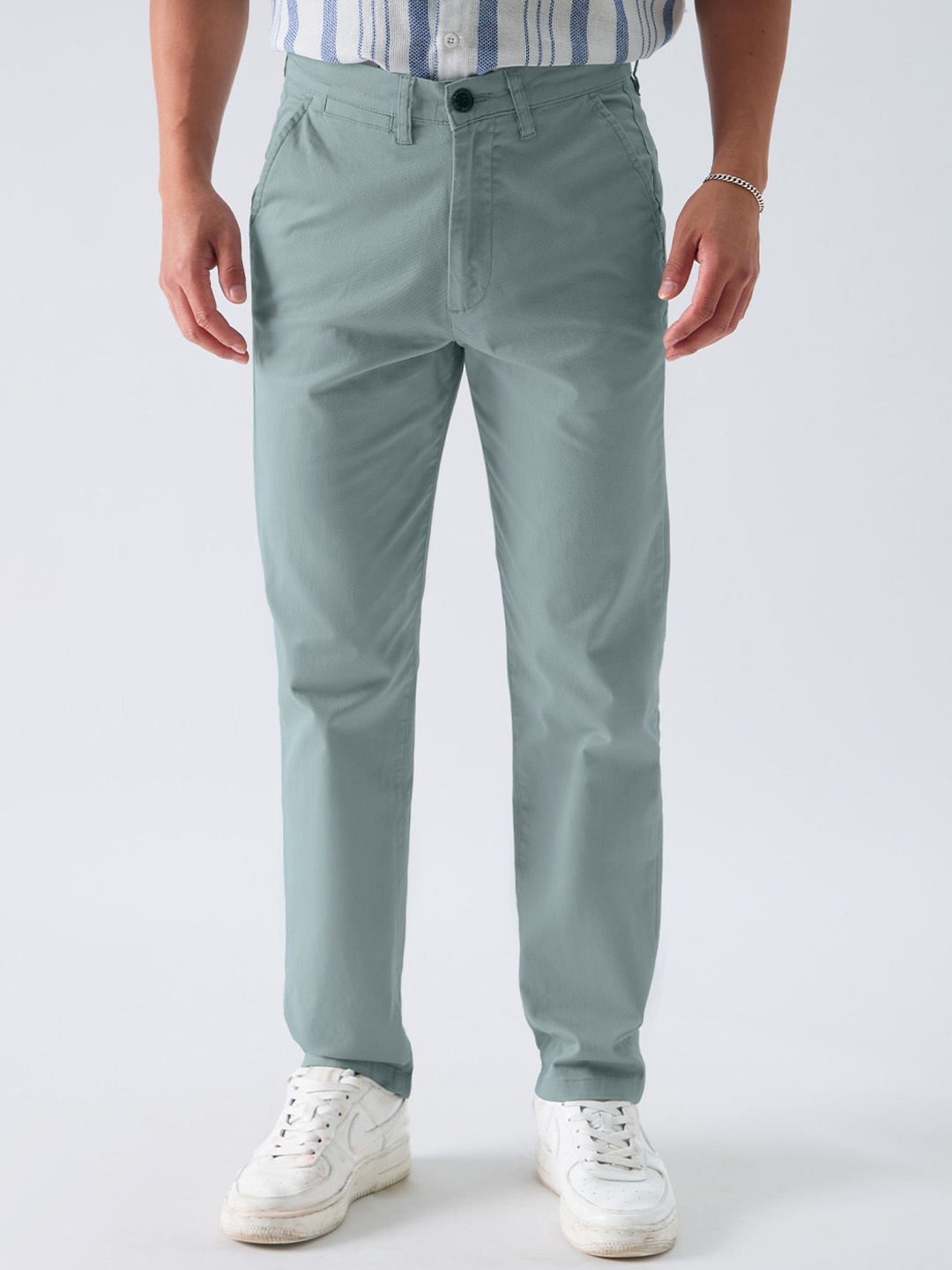 

The Souled Store Men Grey Regular Fit Mid-Rise Cotton Regular Trousers