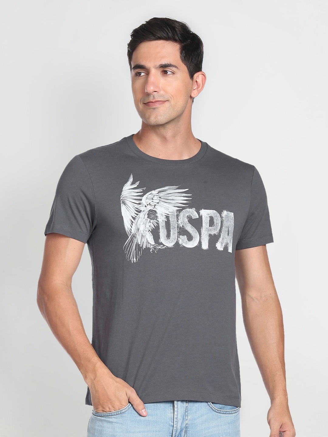 

U.S. Polo Assn. Denim Co. Men Polo Collar Slim Fit Pure Cotton T-shirt, Grey
