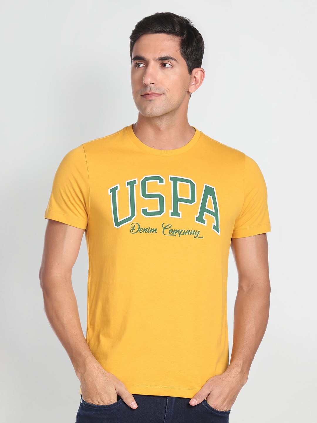 

U.S. Polo Assn. Denim Co. Typography Printed Cotton Slim Fit T-Shirt, Yellow