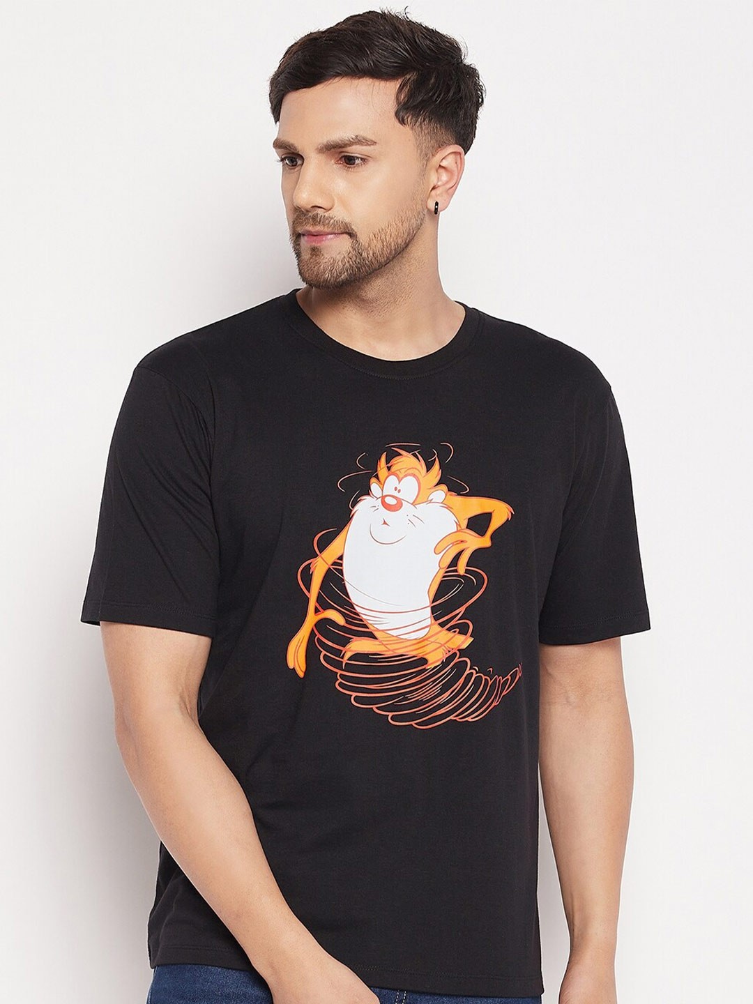 

Wear Your Mind Looney Tunes Printed Oversized Pure Cotton T-shirt, Black
