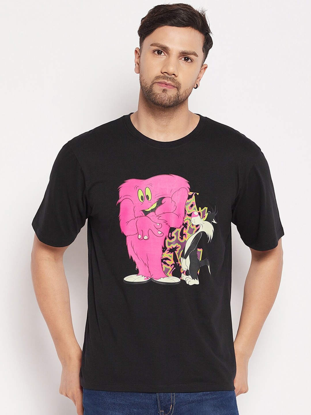 

Wear Your Mind Tweety Printed Oversized Pure Cotton T-shirt, Black