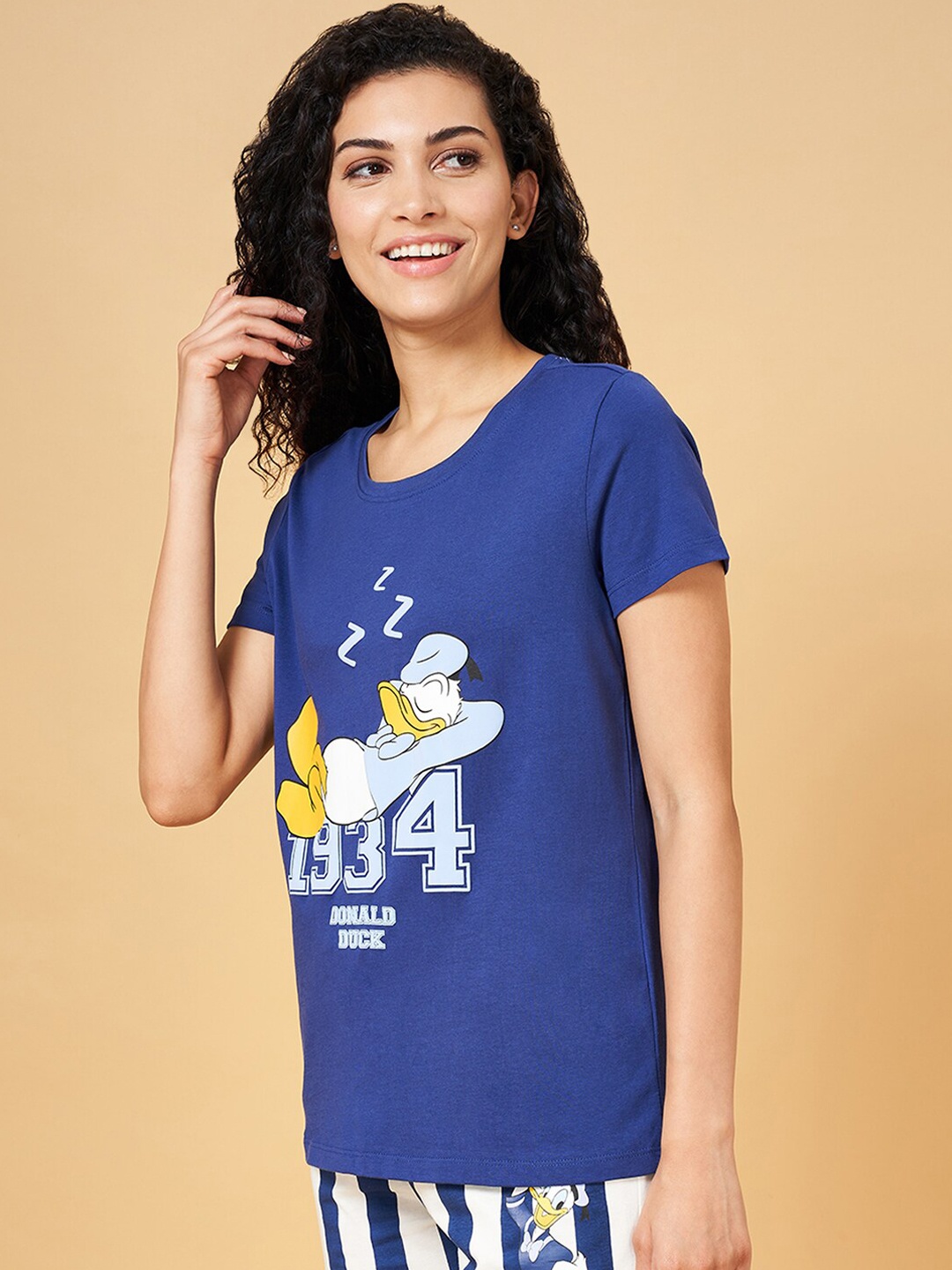 

Dreamz by Pantaloons Printed Cotton Lounge T-Shirts, Navy blue