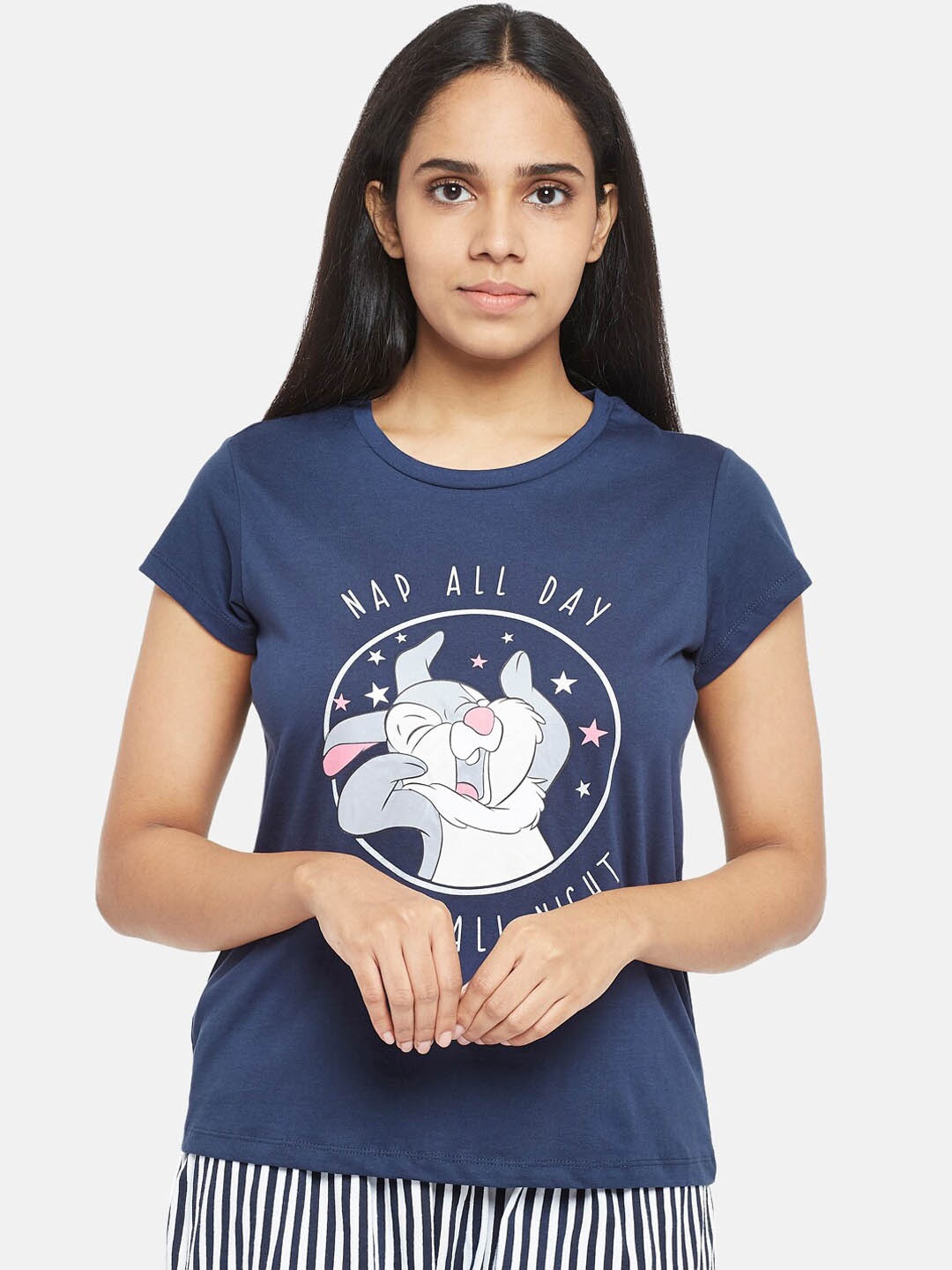 

Dreamz by Pantaloons Printed Cotton Lounge T-Shirts, Navy blue
