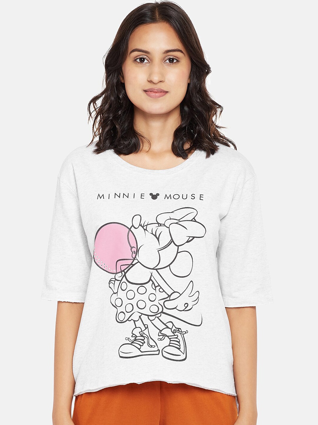 

Dreamz by Pantaloons Minnie Mouse Printed Cotton Lounge T-Shirts, Grey melange