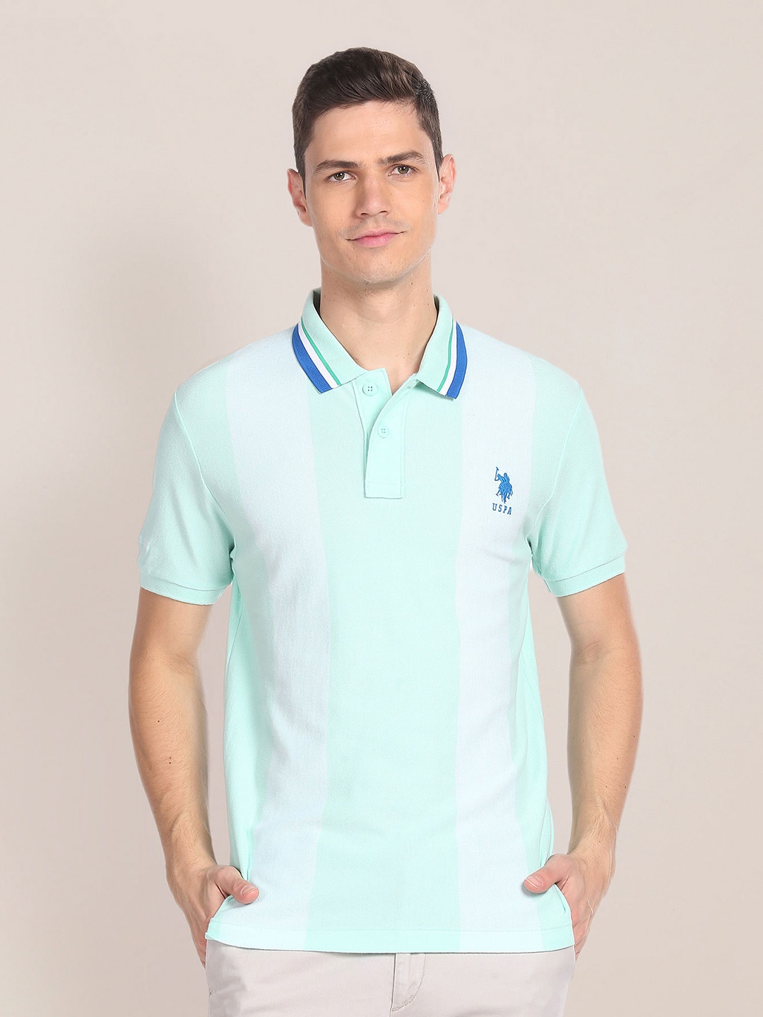

U.S. Polo Assn. Typography Printed Polo Collar Pure Cotton T-Shirt, Sea green