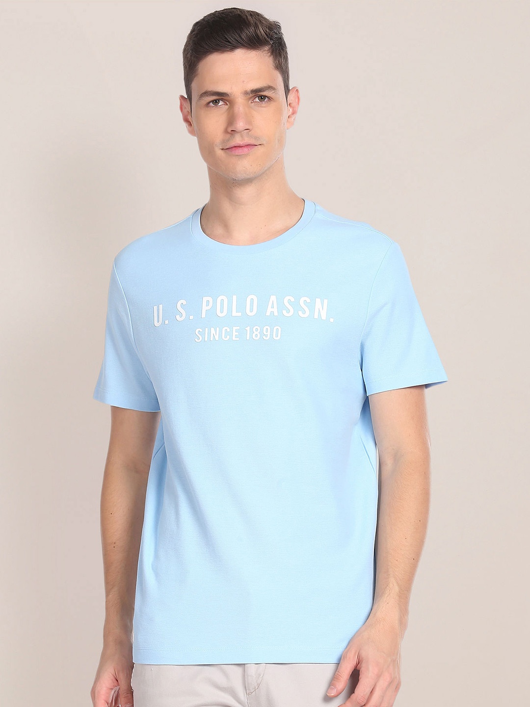 U.S. Polo Assn. Typography Printed Round Neck Pure Cotton Slim Fit T-shirt, Blue