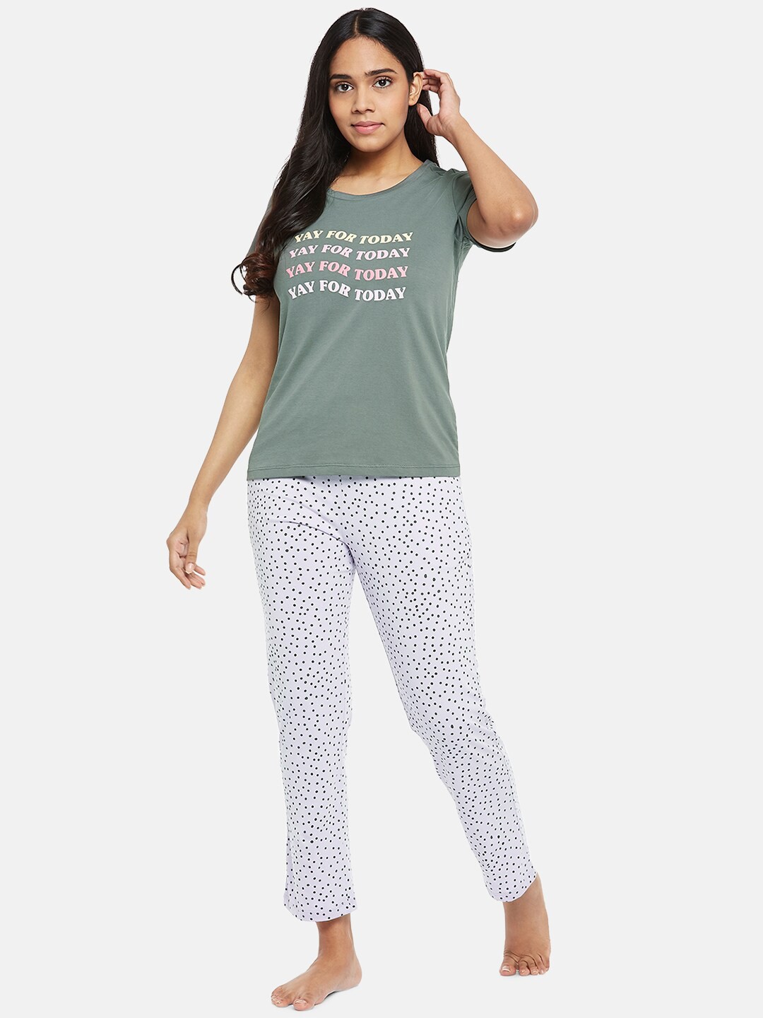 

Dreamz by Pantaloons Typography Printed Pure Cotton Night Suit, Sea green