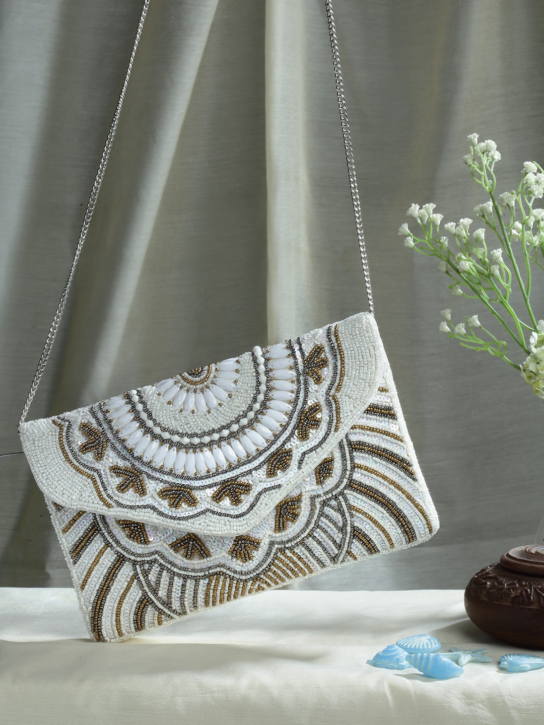 

Anekaant Beads & Sequines Embellished Canvas Sling Bag, White
