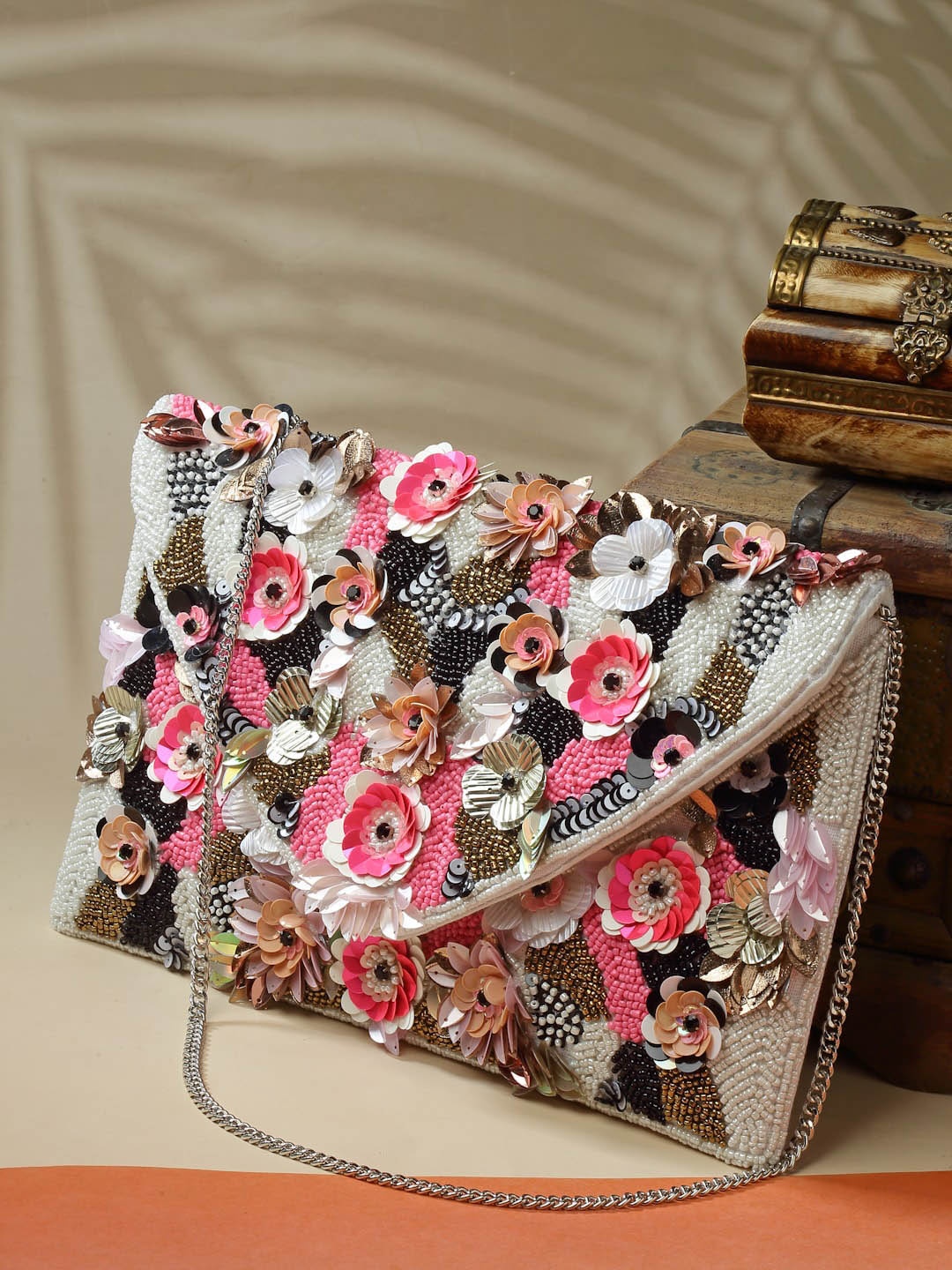 

Anekaant Floral Embellished Structured Sling Bag, White