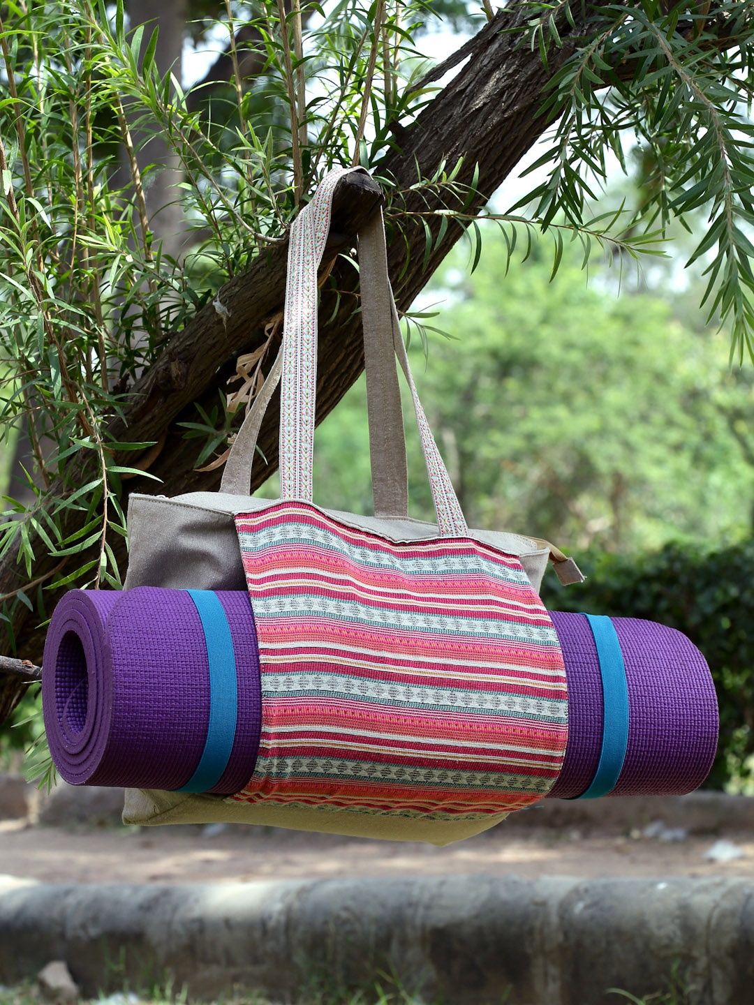 

Anekaant Ethnic Motifs Printed Structured Yoga Tote Bag, Pink
