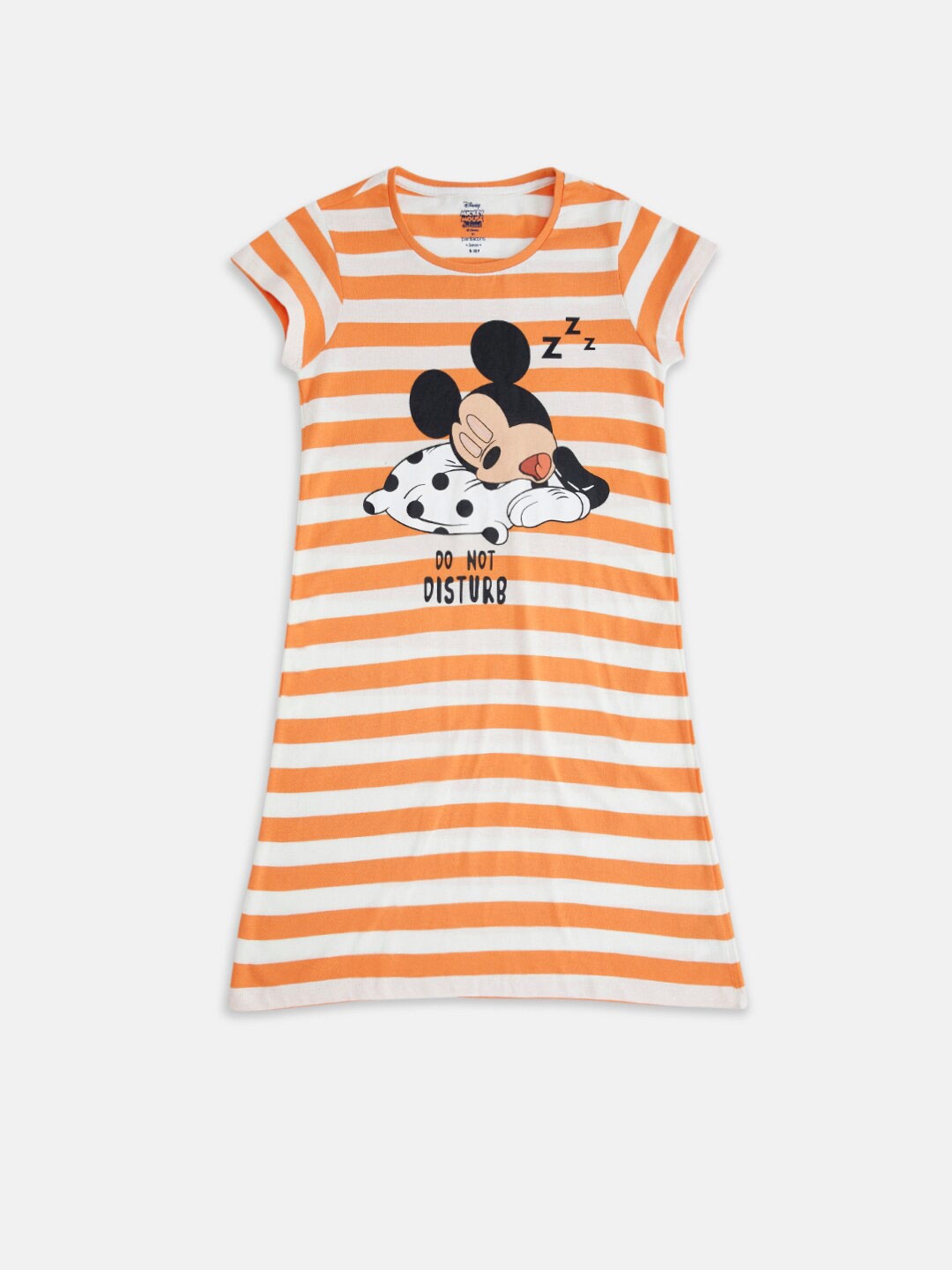 

Pantaloons Junior Girls Striped Pure Cotton T-Shirt Nightdress, Peach