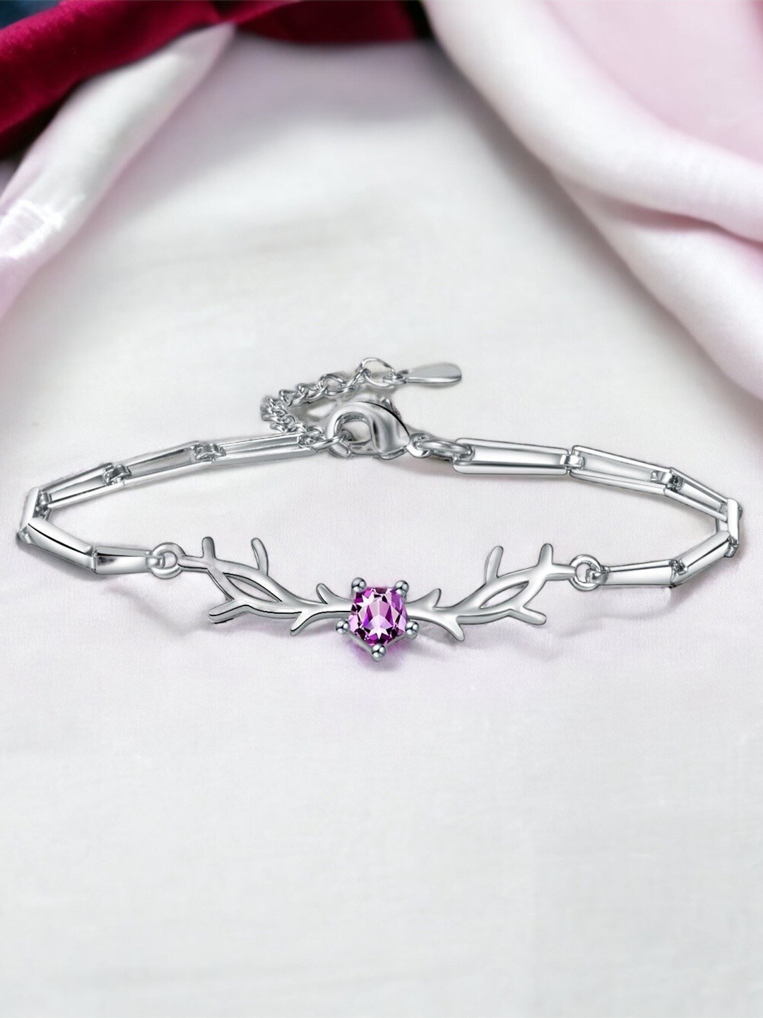 

MYKI Silver Plated Cubic Zirconia Studded Stainless Steel Link Bracelet