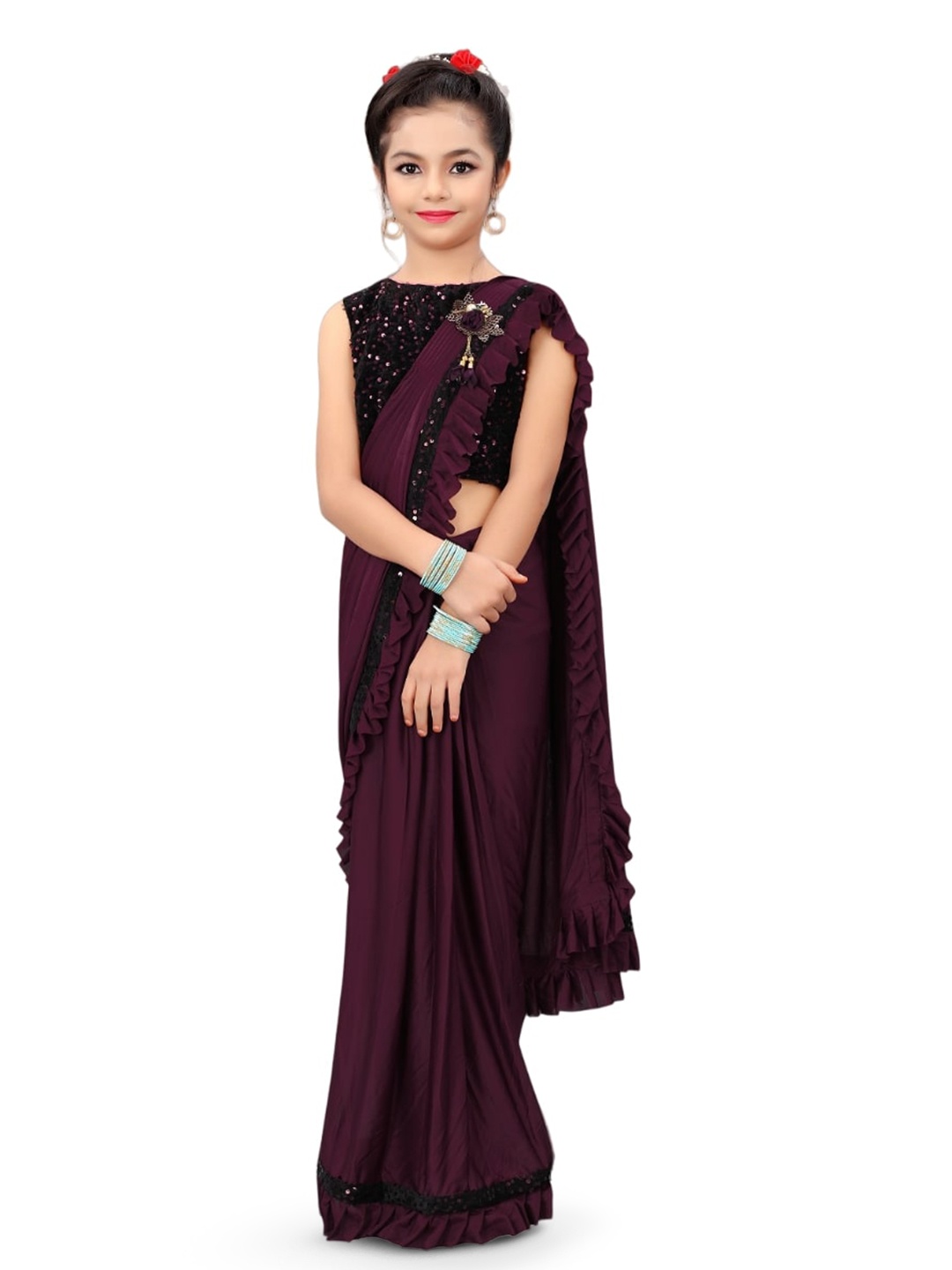 

Dhyey Fashion Girls Sequinned Ready to Wear Saree, Purple