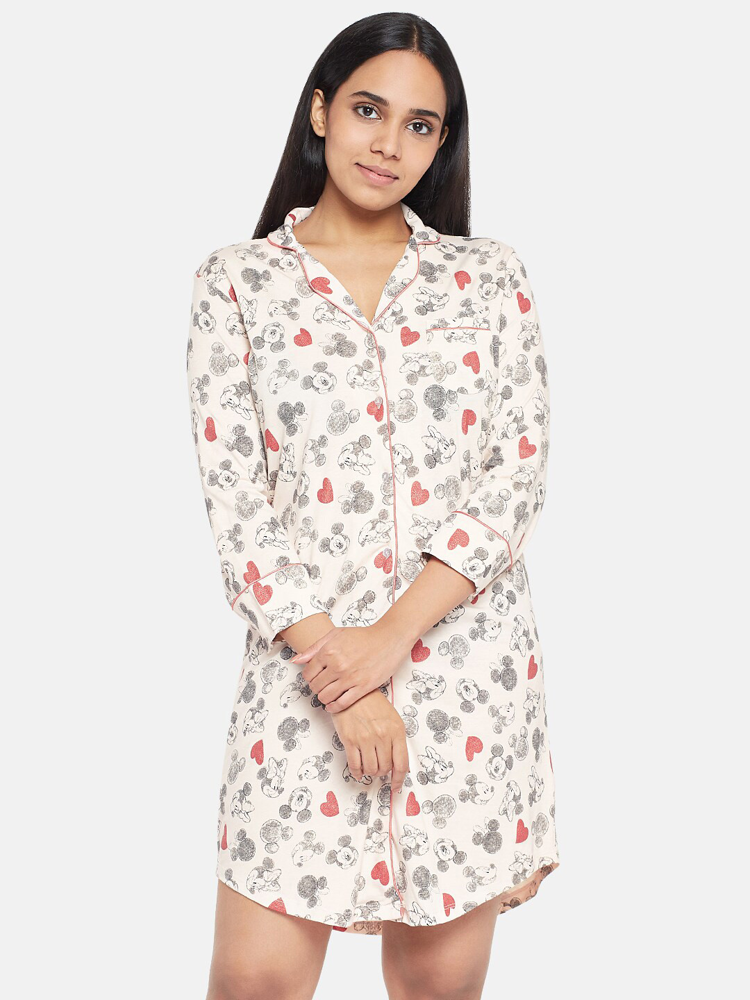 

Dreamz by Pantaloons Cartoon Characters Printed Pure Cotton Shirt Dress Nightdress, White
