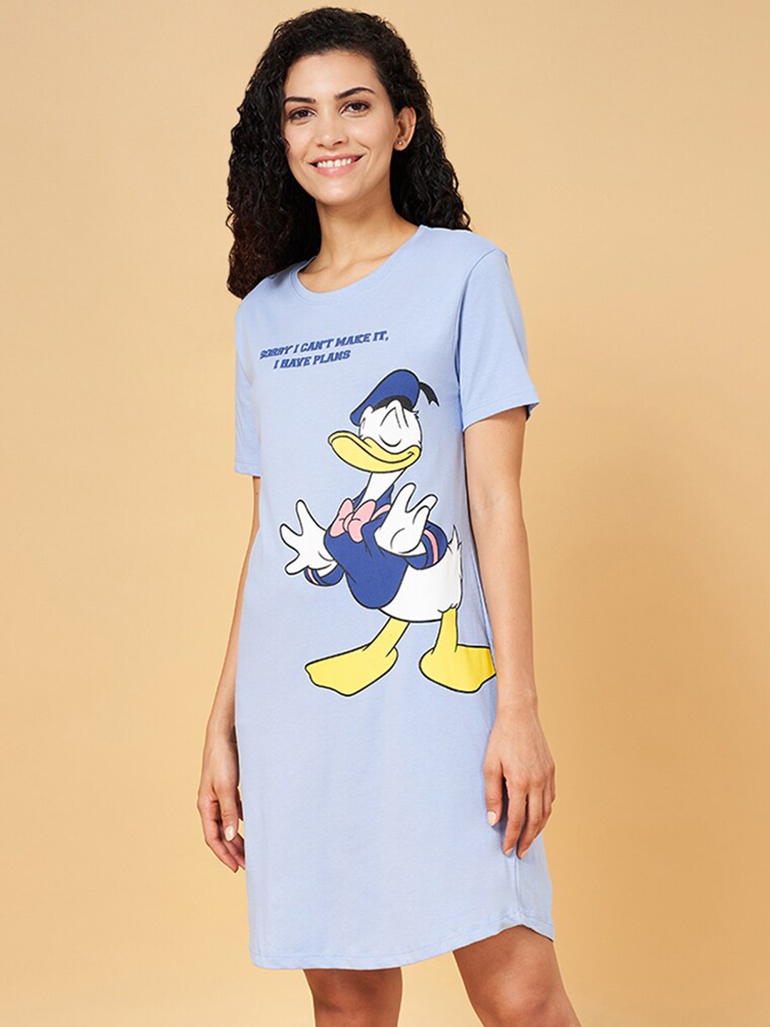 

Dreamz by Pantaloons Cartoon Characters Printed Pure Cotton T-shirt Nightdress, Blue
