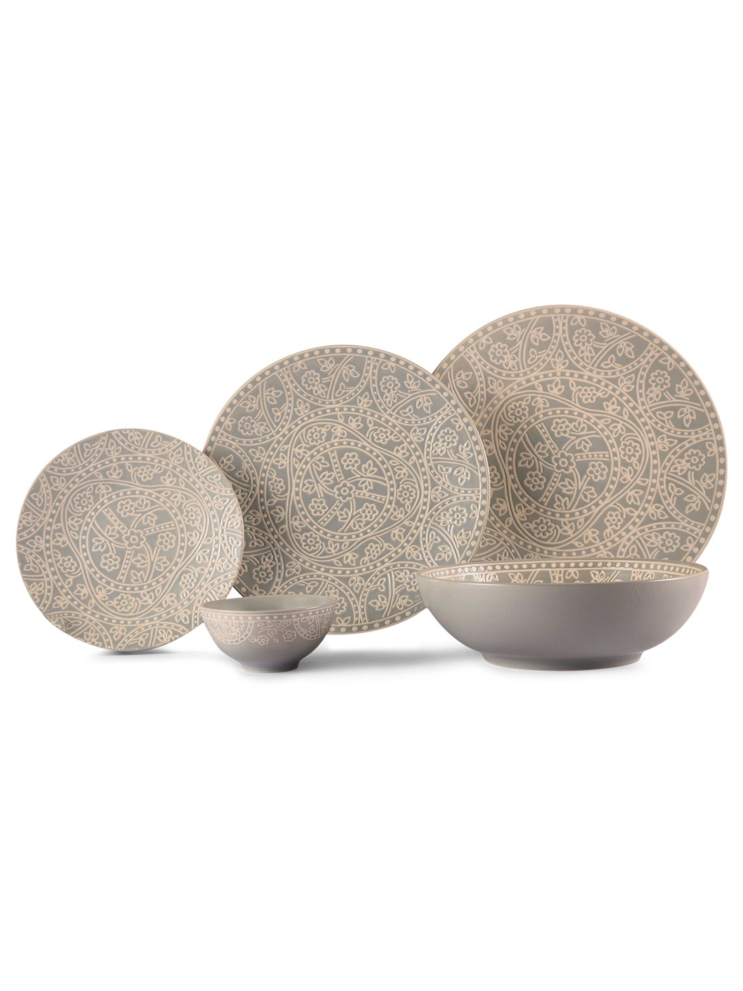 

Hitkari 21 Pieces Grey Printed Porcelain Matte Dinner Set