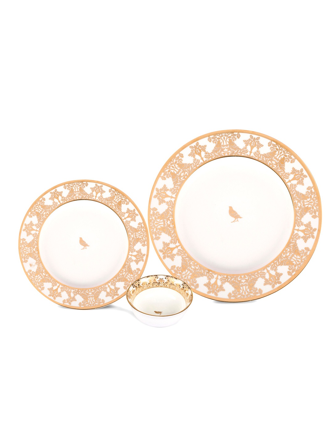 

Hitkari 18 Pieces White & Gold-Toned Printed Porcelain Dinner Set