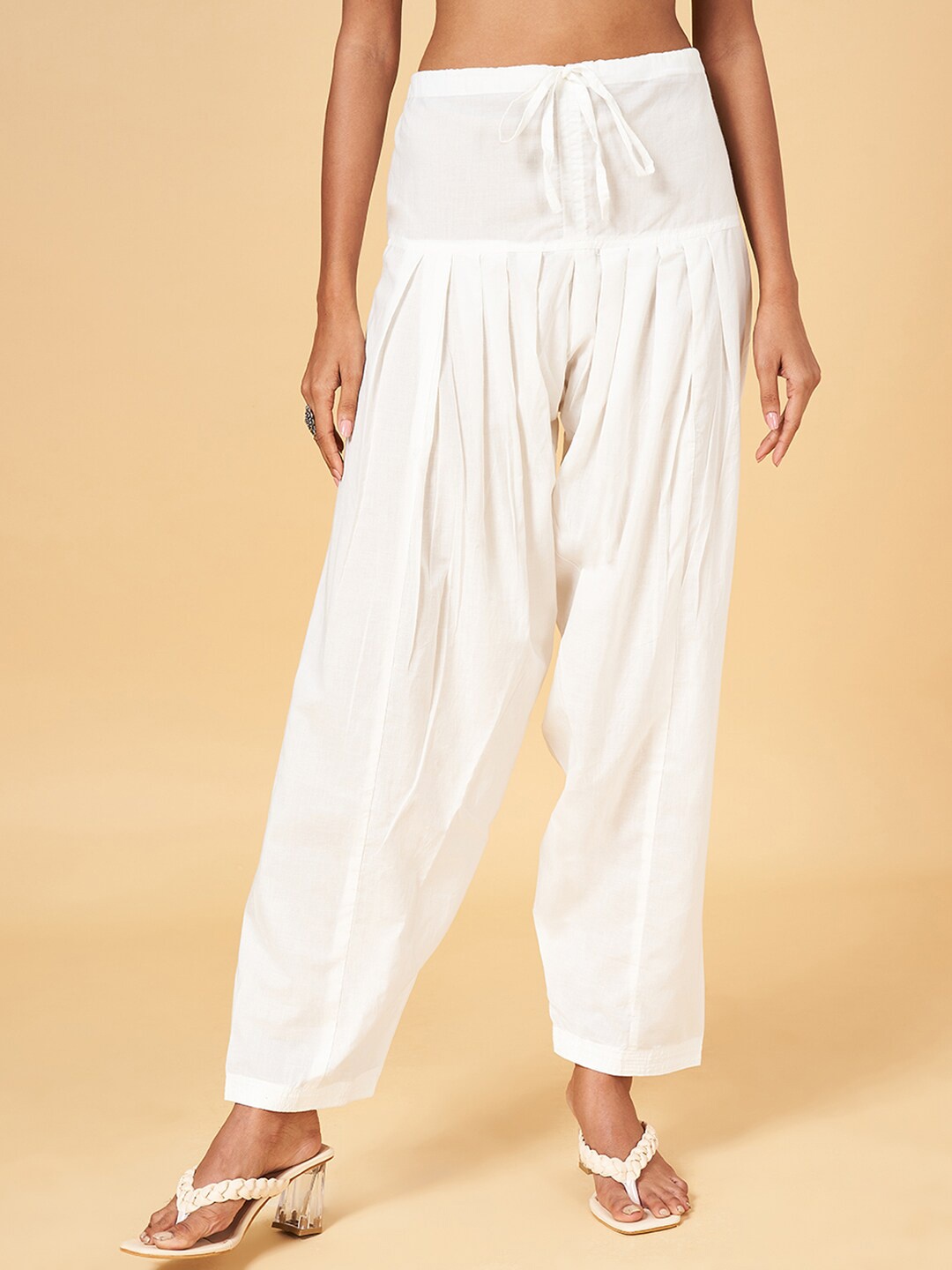 

RANGMANCH BY PANTALOONS Pure Cotton Straight-Fit Salwar, Off white