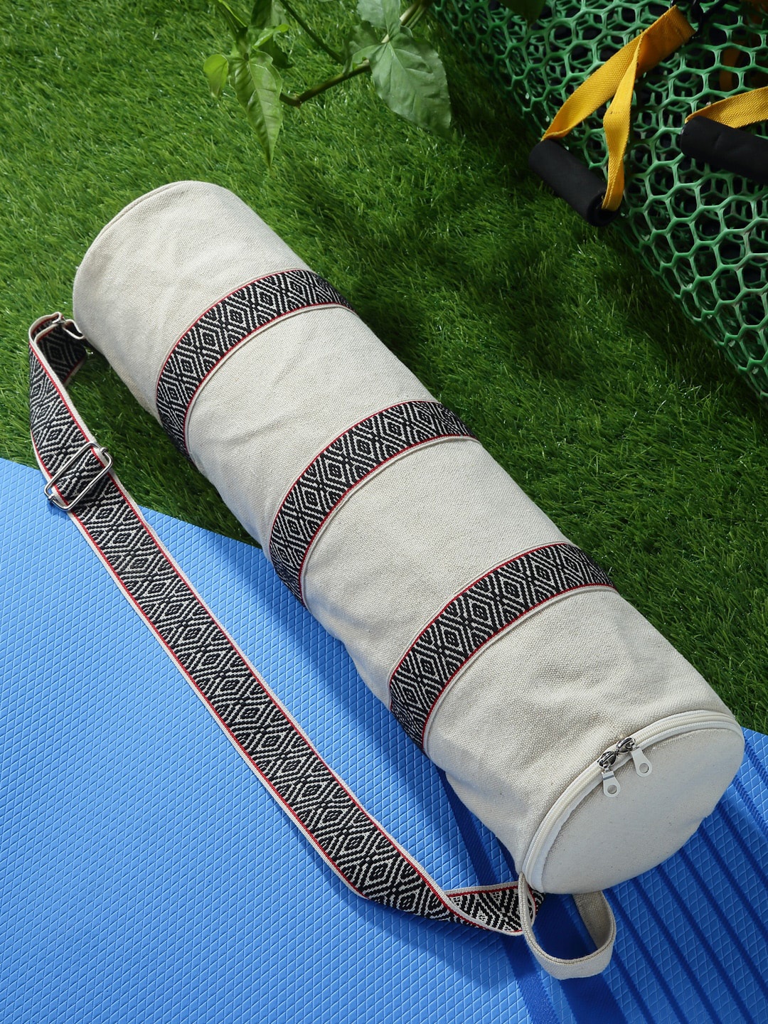 

Anekaant Unisex Eco - Friendly Striped Printed Sports Duffel Bag, Beige