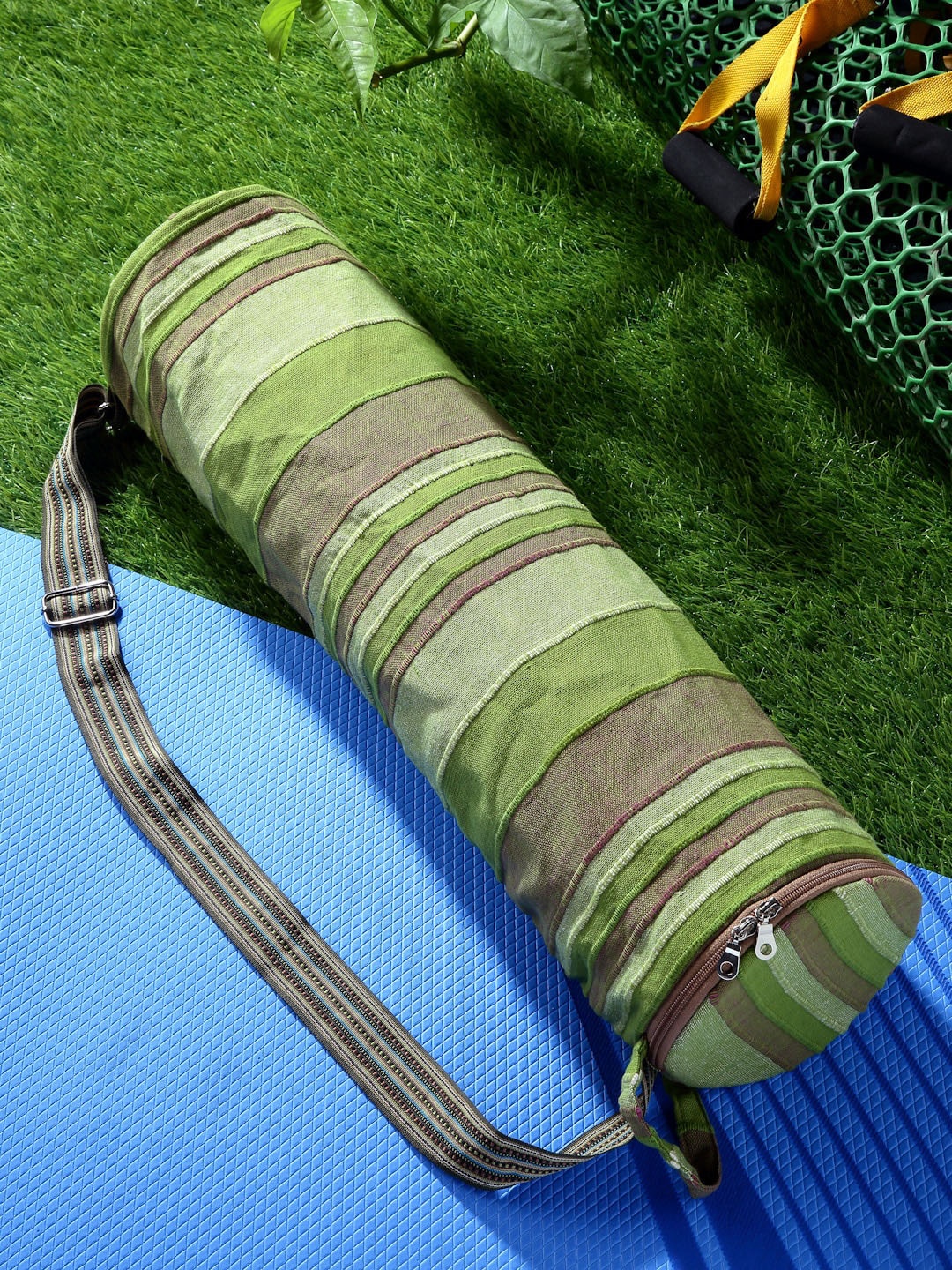 

Anekaant Striped Eco Friendly Canvas Duffel Bag, Green