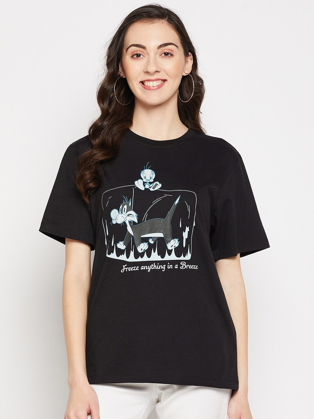 

Wear Your Mind Tweety Graphic Printed Pure Cotton T-Shirt, Black
